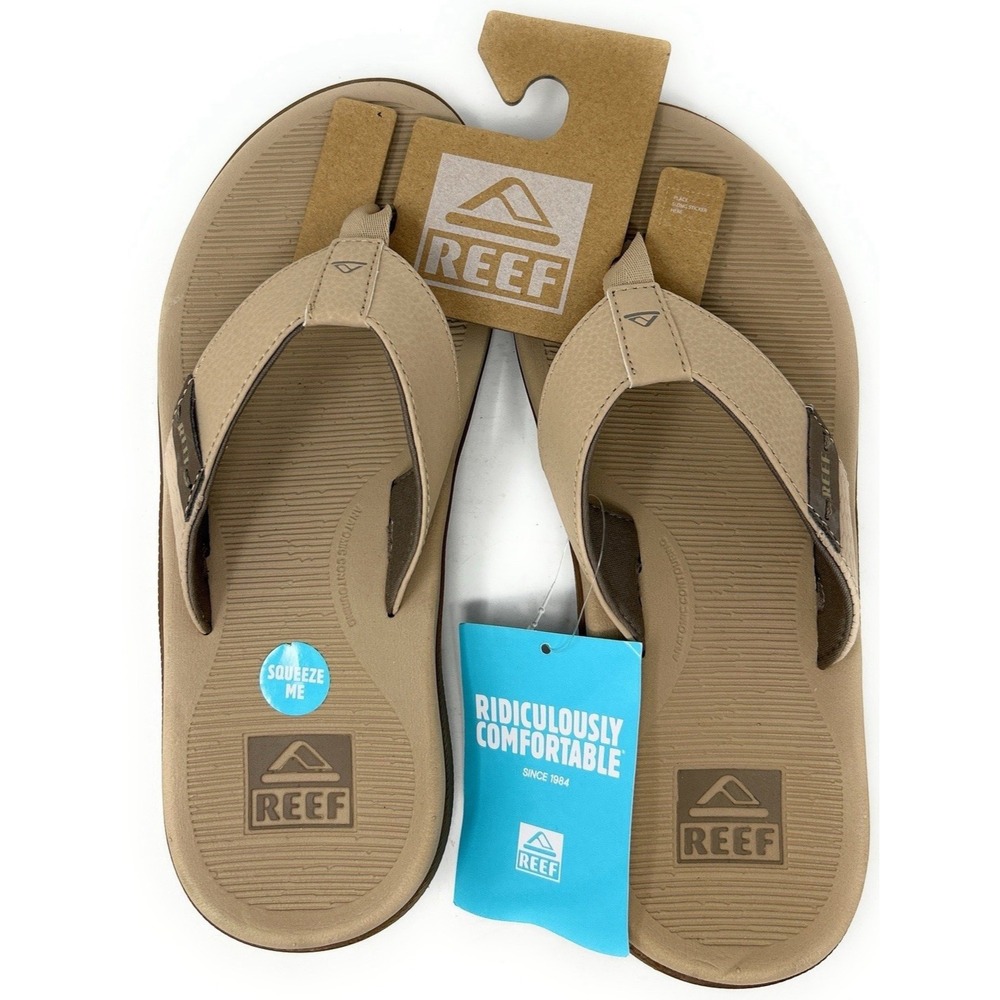 NEW REEF SANTA ANA Men's Sandals Flip Flop CJ4017 Leather SAND‎ Tan Beige Size 8